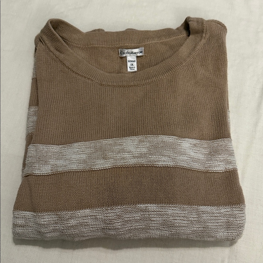 Croft & Barrow Tan and Cream Striped Sweater